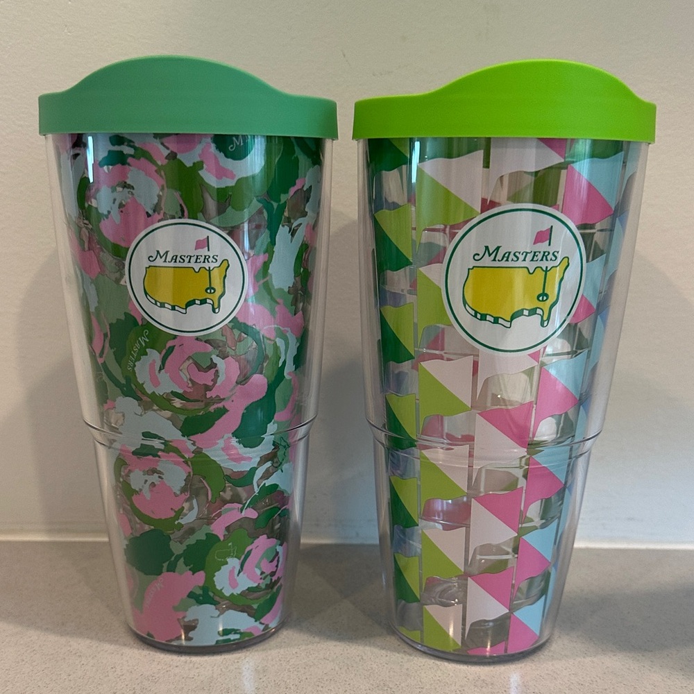Masters Double Plastic Tumblers with Green and Pink Designs